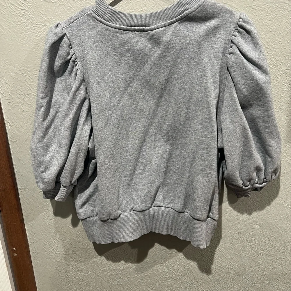 H&M Heather Gray Ribbed Collar Puff Sleeve 100% Cotton Top EUC Size L - Picture 5 of 5